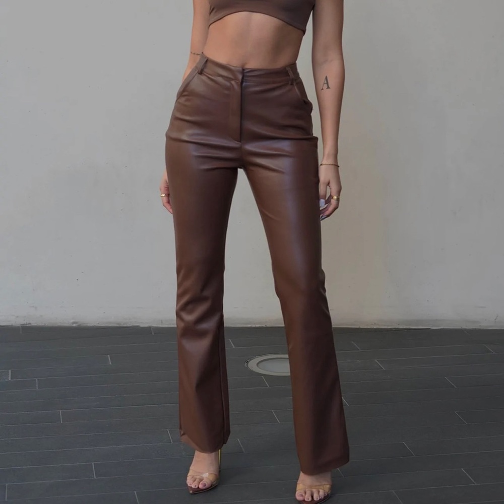 MESHKI BROWN LEATHER PANTS - Picture 1 of 1